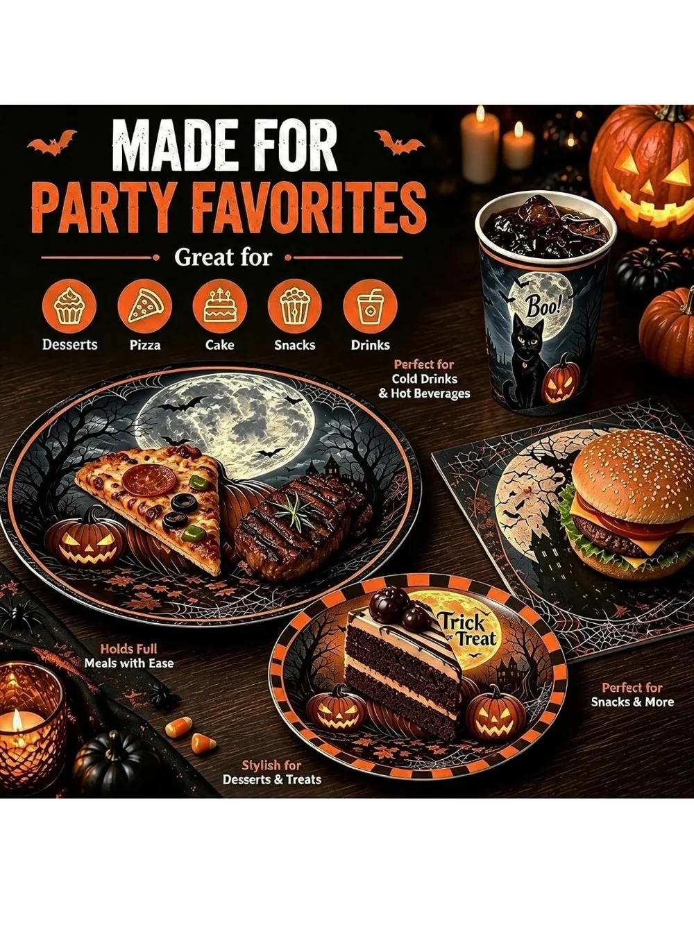 Halloween Pumpkin Party Tableware Set - Orange & Black